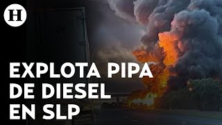 Pipa con combustible vuelca y explota sobre la Carretera San Luis PotosíMatehuala [upl. by Alleber]