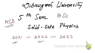 MCQ PYQ solid state physics FOR BSc 5th SEM Dibrugarh University [upl. by Tayler]