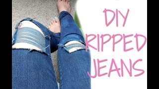 DIY RIPPED JEANS  DISTRESSED JEANS  LULU amp ARAM [upl. by Melda]