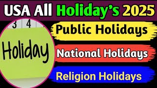 USA holidays 2025  United States All holidays 2025 [upl. by Kcirddor798]