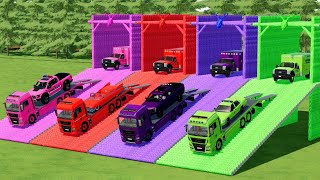 TRANSPORTING PIXAR CARS amp FRUITS WITH COLORED amp JOHN DEERE vs CLAAS vs TRACTORS  BeamNGdrive 983​ [upl. by Ahtiekahs23]