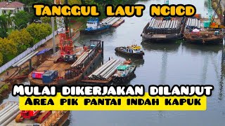 kapal tongkang sudah masuk spun pile sudah banyak lanjut tanggul laut pancang beton area pik kali [upl. by Ahsemo]