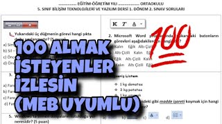 5Sınıf Bilişim Teknolojisi 1Dönem 2Yazılı [upl. by Tse]