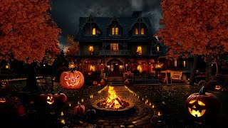 Spooky Autumn Farmhouse Ambience  Falling Leaves Crackling Fire Scarecrows and Halloween Ghosts [upl. by Asit]