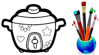 easy rice cooker drawing for childrenkitchen series drawingbasic paintingcoloring for kids [upl. by Anerat]