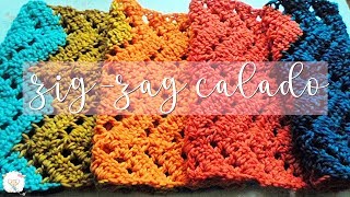 Bufanda infinita en punto zig zag calado a crochet [upl. by Adyeren857]