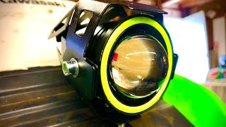 BAOLICY Motorcycle Headlight Cree U7 LED Fog Lights with Green Angel Eyes Halo Ring [upl. by Lim42]