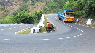 Tipper Lorry And Bike Turning On Hairpin bend at Valparai Hills Road [upl. by Wey]