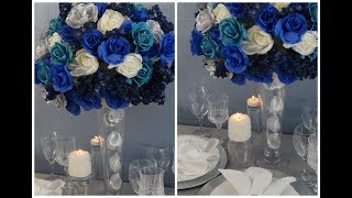 Tall Wedding Centerpiece  DIY  How To Create A Tall Blue Beauty Centerpiece [upl. by Sirovart]