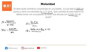 Ejercicio resuelto de Molaridad con densidad y  de pureza 👀 [upl. by Adnawad]