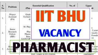 IIT BHU PHARMACIST VACANCY 2024  ALL INDIA APPLY [upl. by Maible]