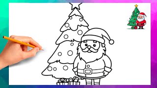 How to draw easy Santa Claus and Christmas tree step by step  Christmas drawing [upl. by Ecirted]