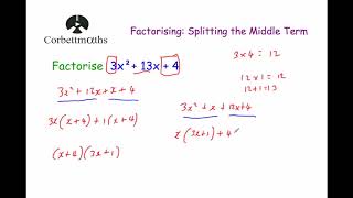 Splitting the Middle Term  Corbettmaths [upl. by Euqinor]