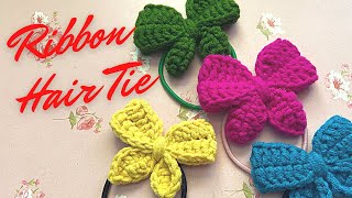 Crochet Tutorial Ribbon Hair Tie  Diy Hair Tie [upl. by Dadirac]