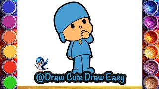 Drawing and coloring pocoyo l easy pocoyo drawing for kids l drawing for kids 🥰 l easy drawing [upl. by Will]