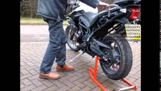 Monntekcouk Triumph Tiger 800 Rear Paddock Stand with Rotating Bobbins [upl. by Eldwun]