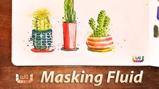 Watercolor Cactus Painting using masking fluid  drawing gum  see full art supplies list bellow [upl. by Lyrahc272]