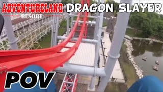 Adventureland Park DRAGON SLAYER First POV  New For 2021 4D Coaster [upl. by Cyrus]