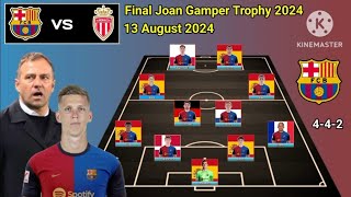 Barcelona vs AS Monaco  Barcelona 442 Formations With Lopez amp Olmo Final Joan Gamper Trophy 2024 [upl. by Alano]