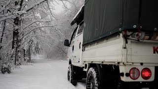 4k Strong cold heavy snow quiet truck camping  solo camping  cold mountains under heavy snow [upl. by Carthy772]