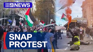 ProPalestinian protesters shutdown Melbourne’s busiest intersection  9 News Australia [upl. by Monk]