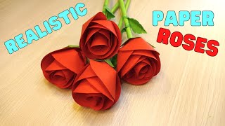 How To Make Easy And Realistic Paper Rose Flower Origami  For Valentines Day  Mothers Day [upl. by Evoy]