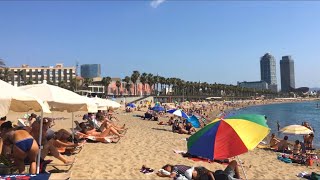 Barceloneta Beach Morning Walk in July 2021  Barcelona Spain Best Beaches [upl. by Hplodur306]