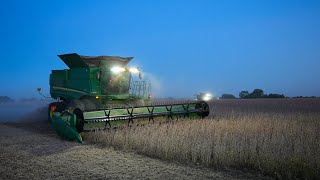 John Deere Combines Working On The Night Shift [upl. by Bogosian]