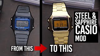 Turning a 15 plastic Casio into a Luxury Digital watch  NEW A168F105 Mod kits from SKXMod [upl. by Olenolin]