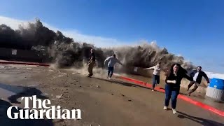 Unusually large waves hit the coast of California amid powerful storms [upl. by Dasie]