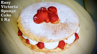 Victoria Sponge Cake with Strawberries and Cream 1 kg  Easy Victoria Sponge Cake [upl. by Chrysler552]