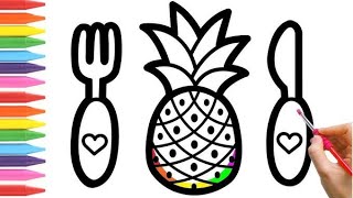 Pineapple drawing coloring painting for kids and toddlersdraw pineapple draw pineapple fruits [upl. by Hinze5]