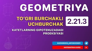 Geometriya 3Dars 2213 Togri Burchakli Uchburchak Katetlarning Gipotenuzadagi Proeksiyasi [upl. by Neo]