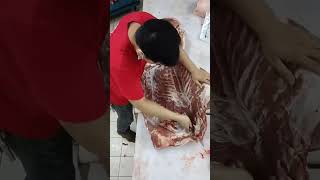 Pork boning and splitting 1 meat cookingknife food [upl. by Ahsenav986]