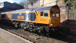 GBRFs Final UK 66s at Cheltenham Spa 66708 with 66773  66779 [upl. by Mallory189]