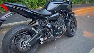 Yamaha MT07 Ixil Hyperlow Dual Exhaust Flyby amp flames🔥  MT07 wheelies [upl. by Harden]