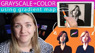 Grayscale to Color Using Gradient Map in Procreate  Digital Painting Process [upl. by Mafalda]