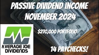 NOVEMBER 2024 Passive Income From 270000 Dividend Portfolio financialfreedom stocks investing [upl. by Icnarf889]