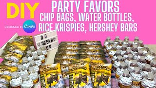 DIY How to make PARTY FAVORS Chip Bags Rice Krispie Treats Hershey Bars amp Water Bottle Labels [upl. by Airalav]