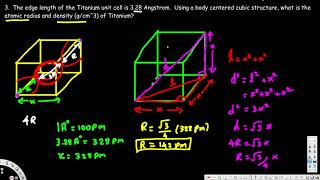 Unit Cell Chemistry Atomic Radius Density amp Edge Length Calculations Close Packed Structures [upl. by Mlohsihc]