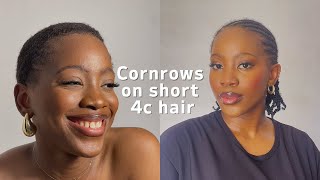 GETTING CORNROWS DONE ON SHORT 4C HAIR  EASYTOFOLLOW  VLOG STYLE protectivehairstyles [upl. by Joaquin]