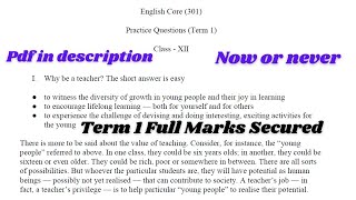 Cbse English Core 301 Practice Questions Term 1 Class  XII [upl. by Quartet]