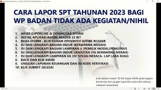 Cara Lapor SPT Tahunan 2023 Badan Nihiltidak ada transaksitidak ada kegiatan via online Eform 1771 [upl. by Pittman]