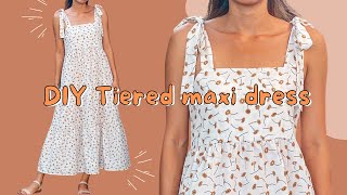 DIY Tiered maxi dress  Super easy amp Beginner friendly sewing tutorial [upl. by Laud]