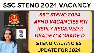 SSC STENO VACANCY  SSC STENO 2024 VACANCY FOR AFHQ DEPARTMENT  SSC STENO 2024 RTI REPLY [upl. by Decrem]