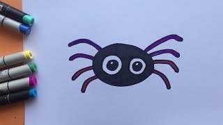 Wie male ich eine kleine Spinne Nachmalen Halloween DIY wie zeichne ich Spinne Schwierigkeitslevel 1 [upl. by Aihsekan]