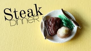 Steak Dinner  Polymer Clay Plate Meat Asparagus amp Baked Potato Tutorial [upl. by Petr]