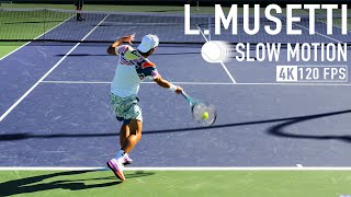 Lorenzo Musetti  Forehand amp Backhand Slow Motion 4K 120fps [upl. by Howey944]