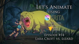 Lets Animate Ep 14  Krita Lara Croft vs Lizard 👄️🏹 🦎 [upl. by Eadahc]