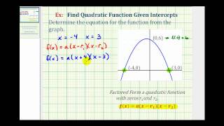 Ex Find a Quadratic Function Given the Intercepts of the Graph [upl. by Sandy]